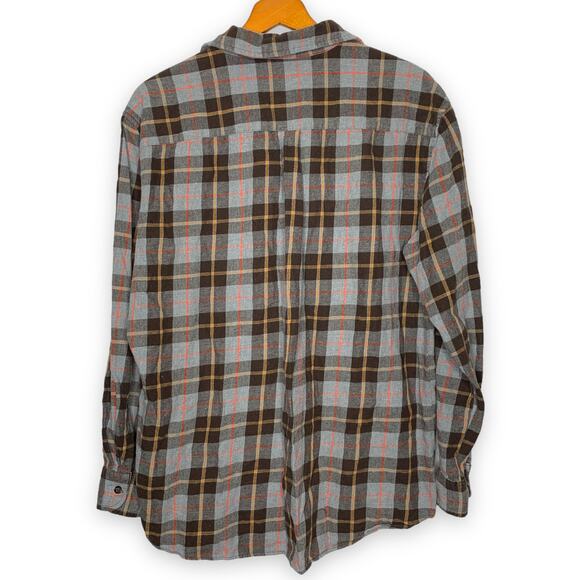 St. John's Bay men's unisex brown gray plaid flannel button down shirt XL - Picture 2 of 7